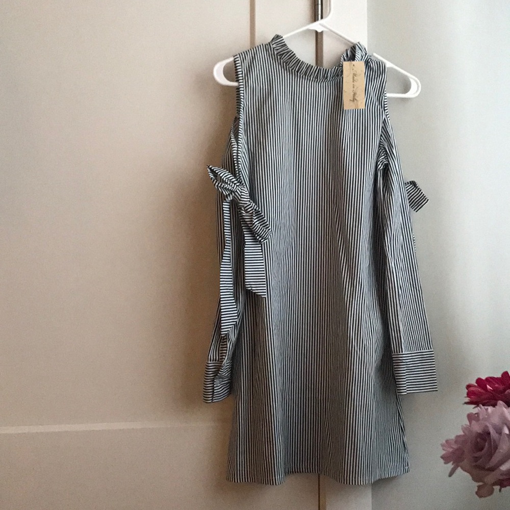 boutique striped cold shoulder dress